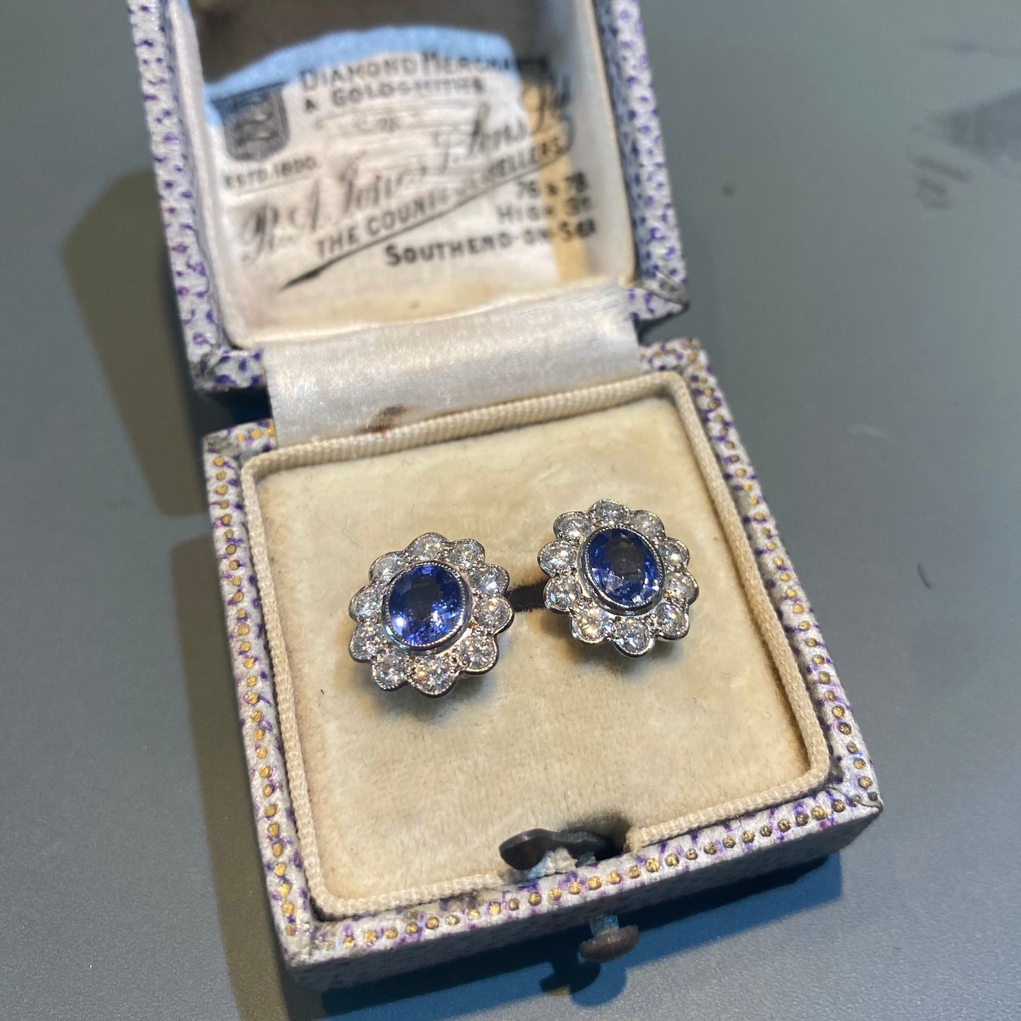 Sapphire and Diamond Cluster Earrings