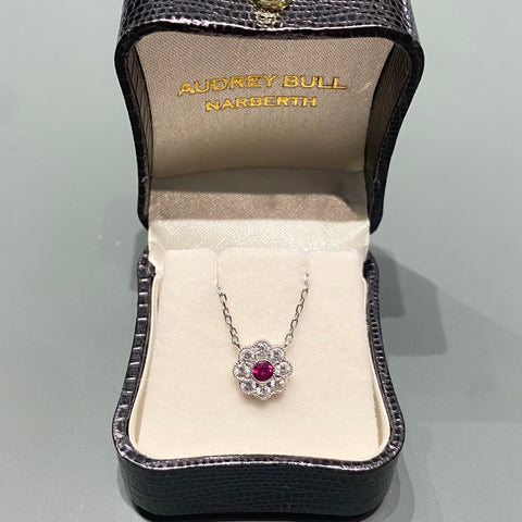 Diamond And Ruby Flower Necklace