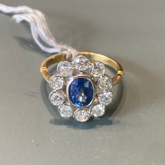Sapphire and Diamond Flower Cluster Ring