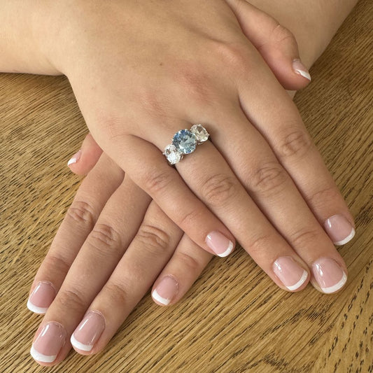 Silver and Aqua Cubic Zirconia Ring