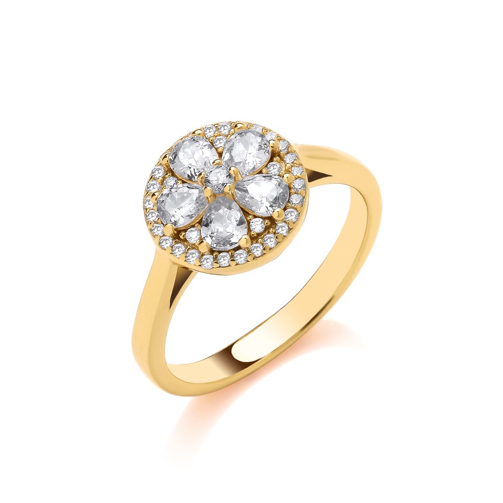 Gold and Cubic Zirconia Flower Design Ring