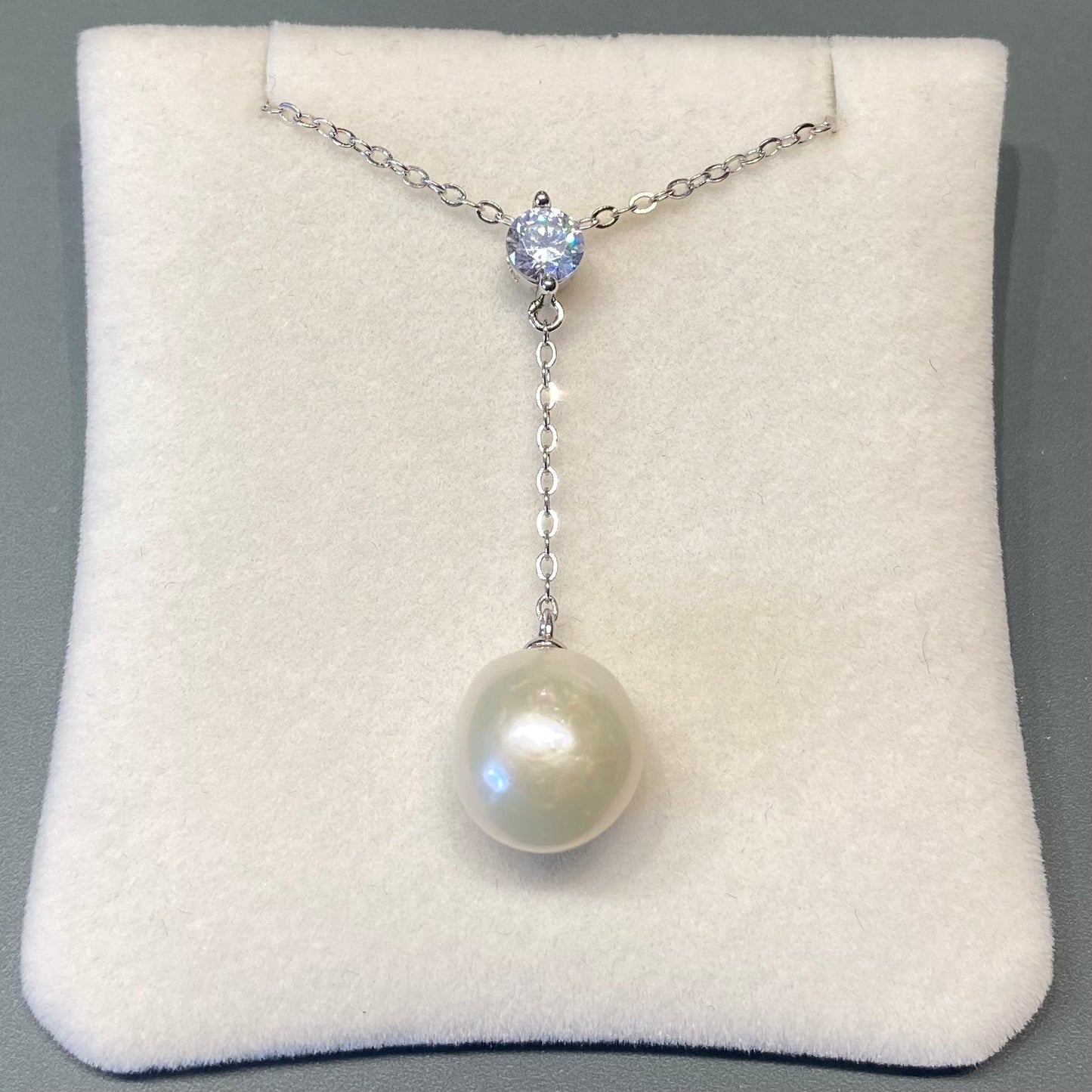 Pearl and CZ Pendant on Chain