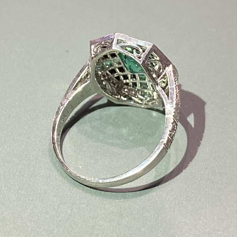 Emerald and Diamond Deco Style Ring