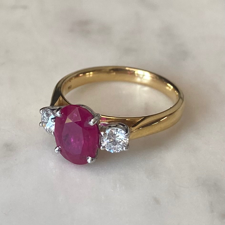 Ruby and Diamond Three Stone Ring