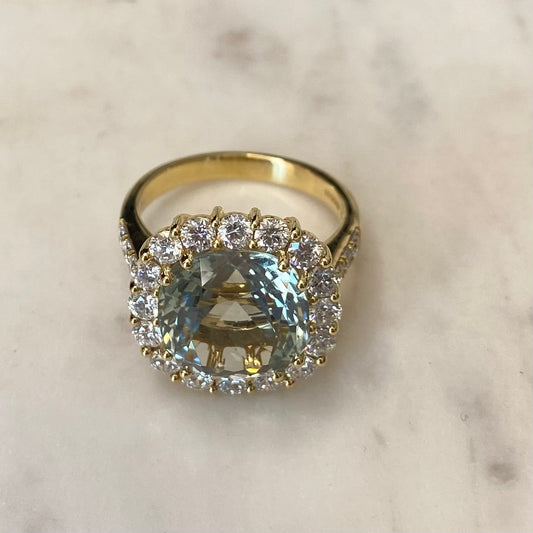 Green Amethyst and Diamond Ring