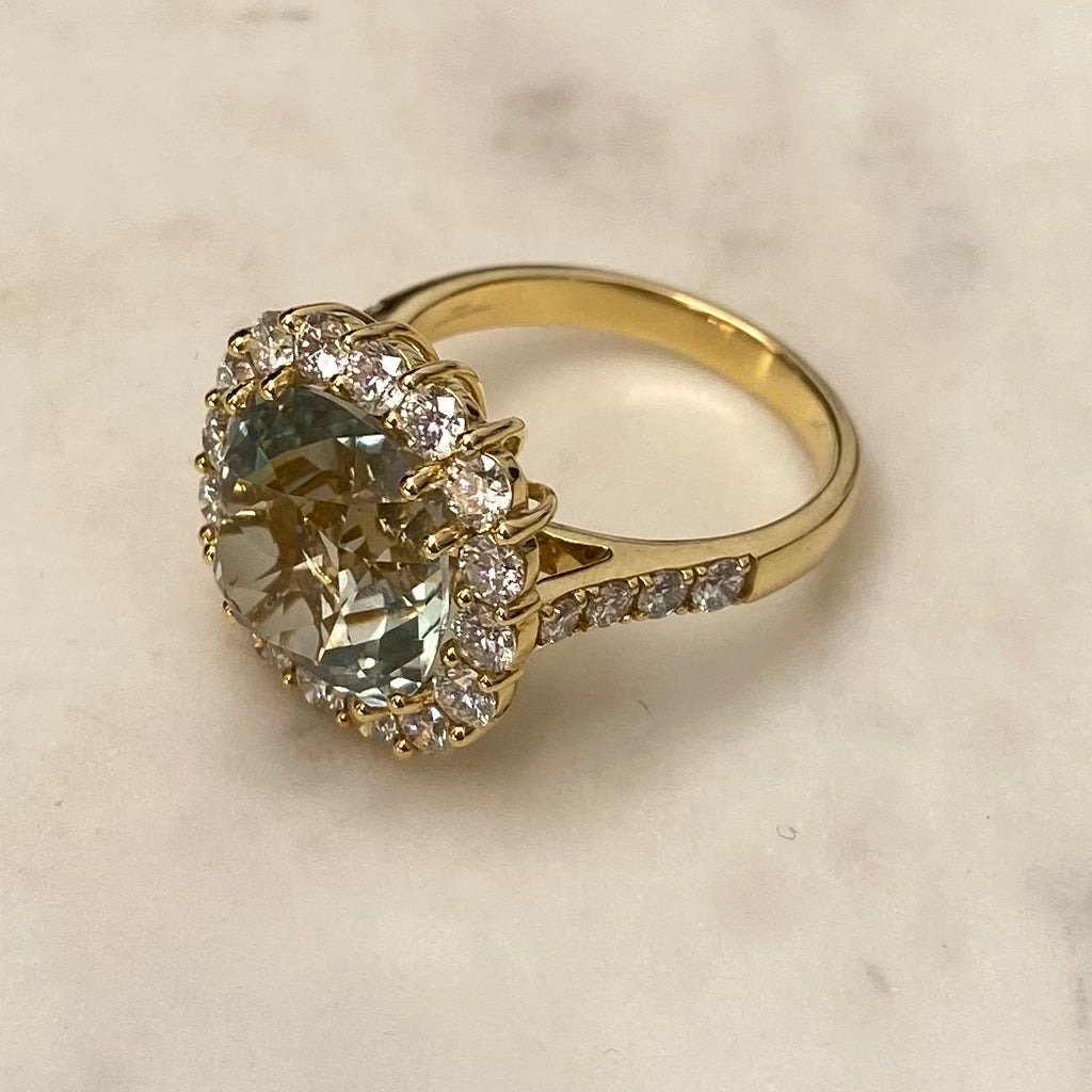 Green Amethyst and Diamond Ring