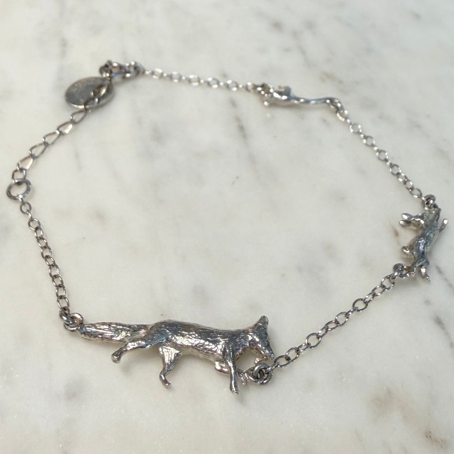 Fox Chasing Hare Chasing Mouse Silver Bracelet