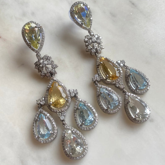 Aquamarine Chandelier Statement Earrings
