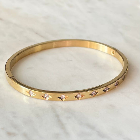 Gold Bangle with CZ Detailing