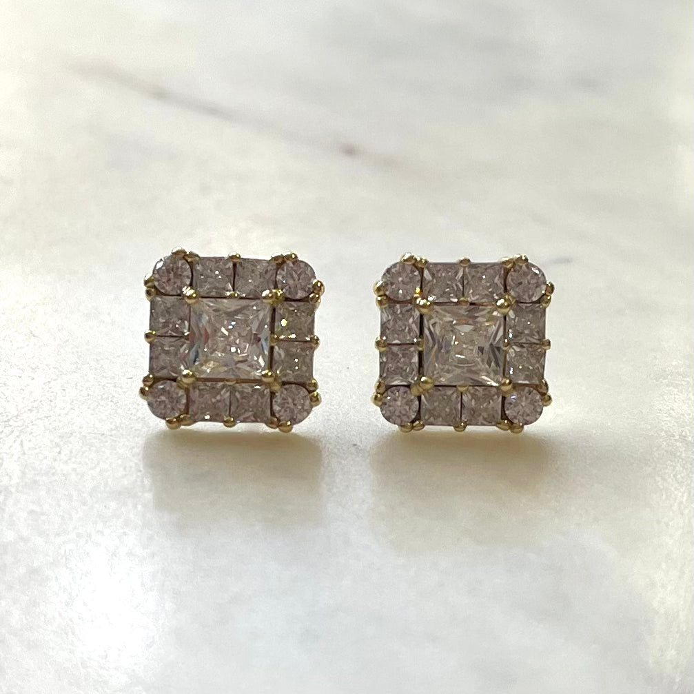 Gold and Cubic Zirconia Stud Earrings