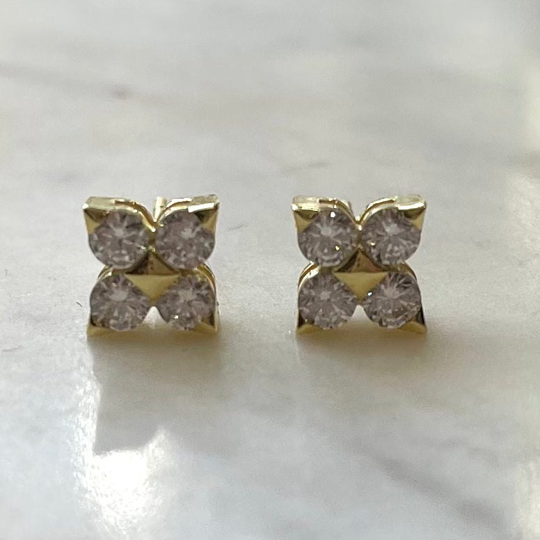 Gold and Cubic Zirconia Star Earrings