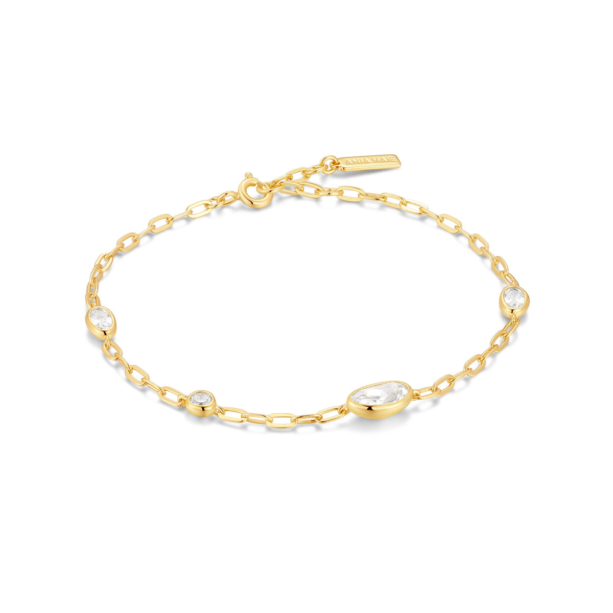 Gold Round & Teardrop Bezel Station Bracelet