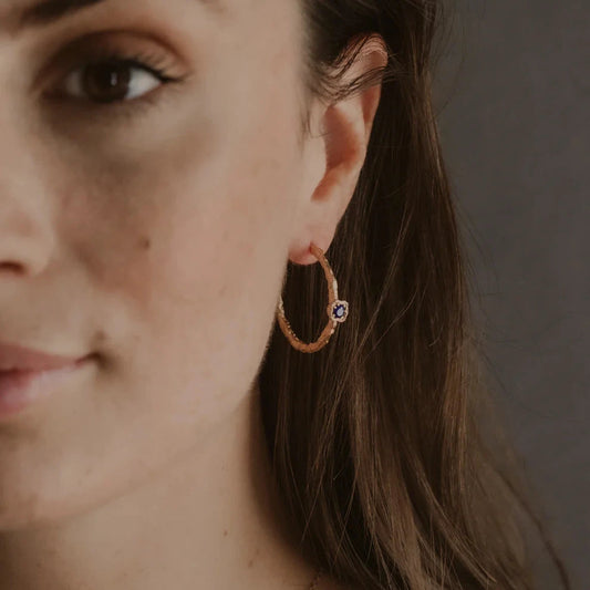 Gold Hoops with Lapis Lazuli