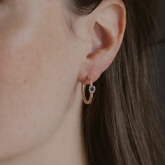 Gold Hoops with Lapis Lazuli (Medium)