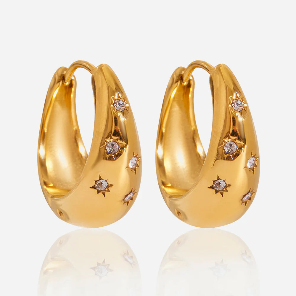 Twinkle Hoop Earrings - Gold & Clear Sparkle