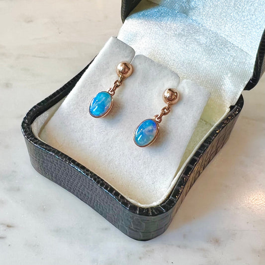Rose Gold Blue Opal Drop Earrings