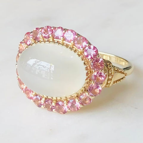 Pink Tourmaline and Moonstone Ring