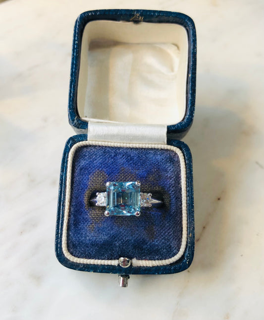 Aquamarine and Diamond Three Stone 18ct Ring