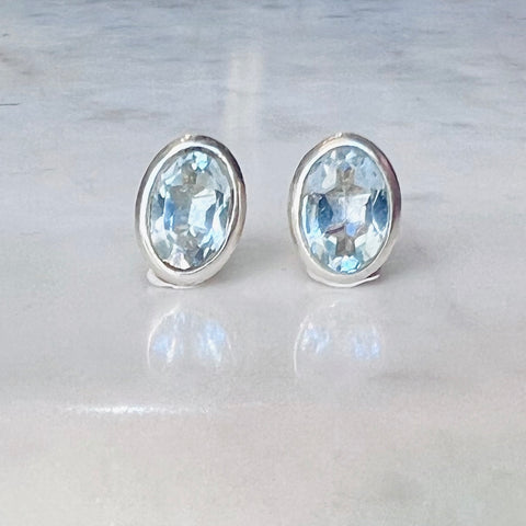 Aquamarine Oval Stud Earrings