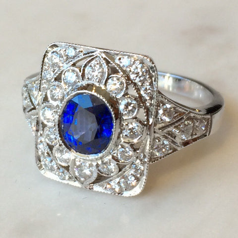 Sapphire and Diamond Tablet Ring