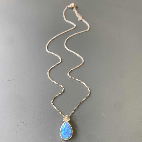 Teardrop Opal Necklace with CZ