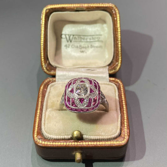 Ruby and Diamond Art Deco Style Ring