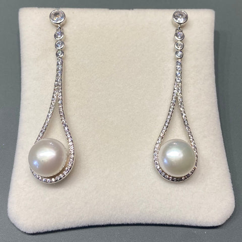 Long Sparkly Drop Earrings with Pearls