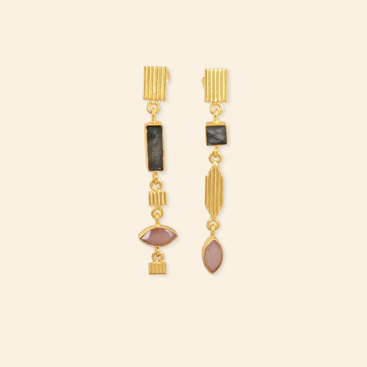 Labradorite and Peach Moonstone Earrings