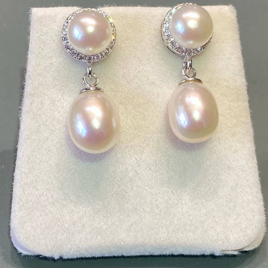 Double Pearl Drops With Crystal Surround