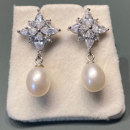 Flower Pearl Drop Earrings