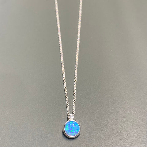 Round Opal Pendant with CZ