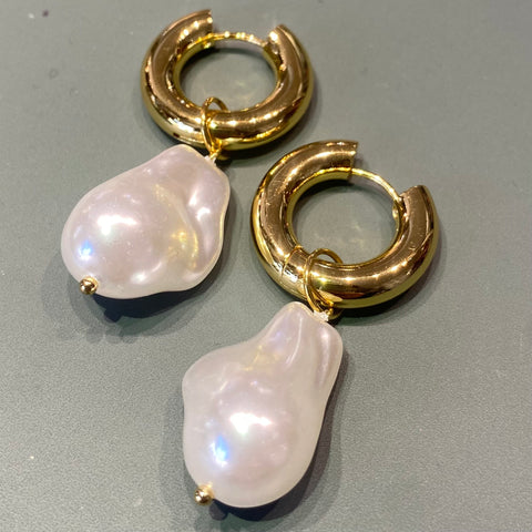 Gold Hoops with Detachable Pearl