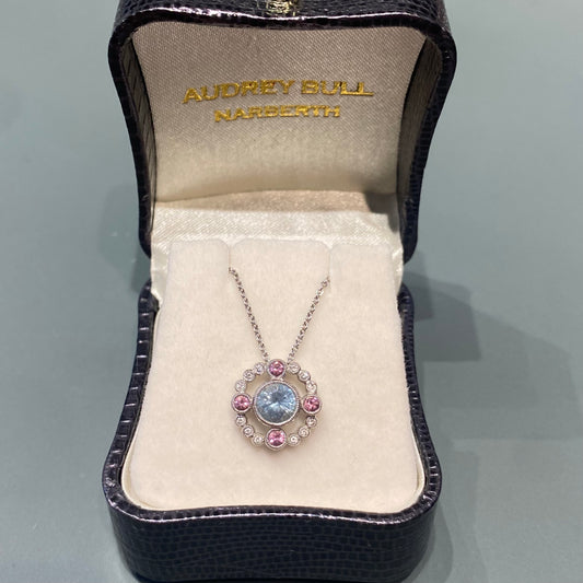 Aquamarine Halo Necklace