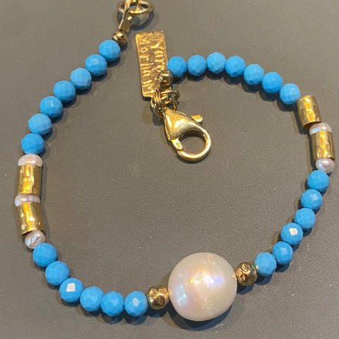 Pearl, Turquoise and Gold Bracelet