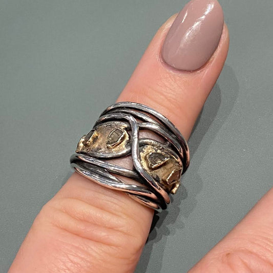 Silver Oxidised Ring with Diamonds