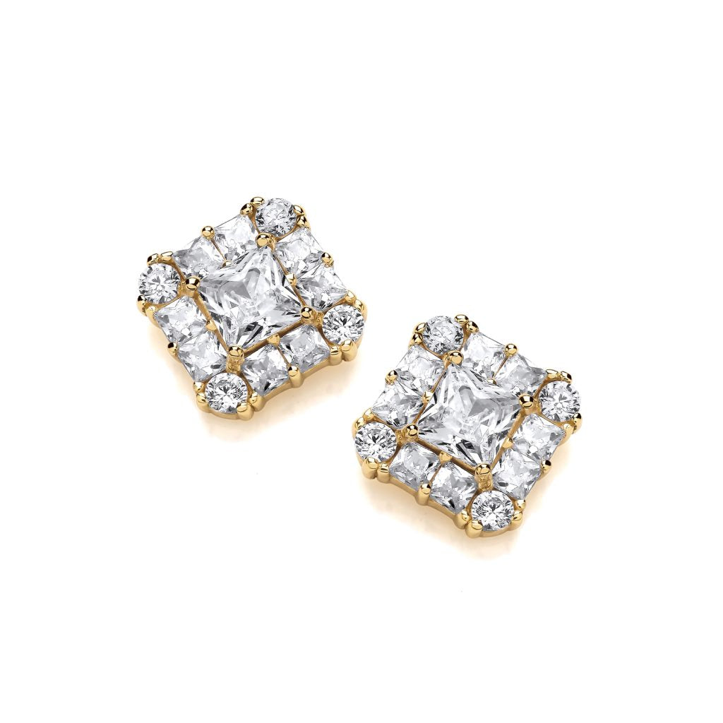 Gold and Cubic Zirconia Stud Earrings