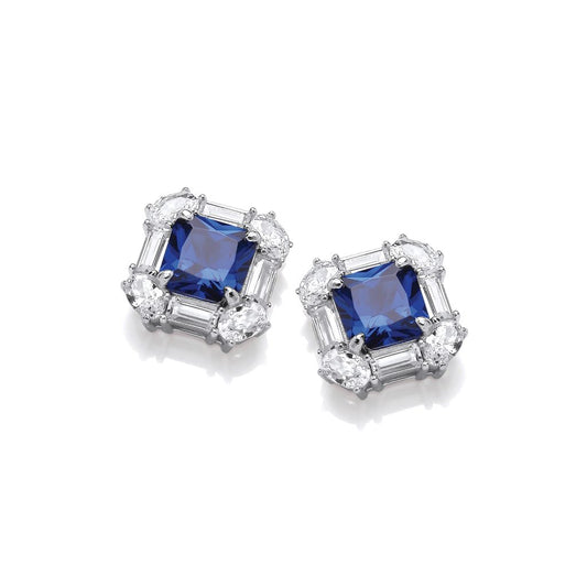 Silver and Sapphire Cubic Zirconia Stud Earrings