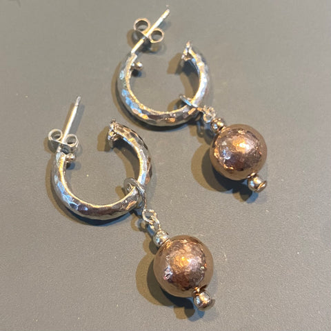 Silver Hoops with Rose Gold Ball