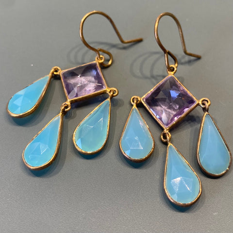 Amethyst and Chalcedony Earrings