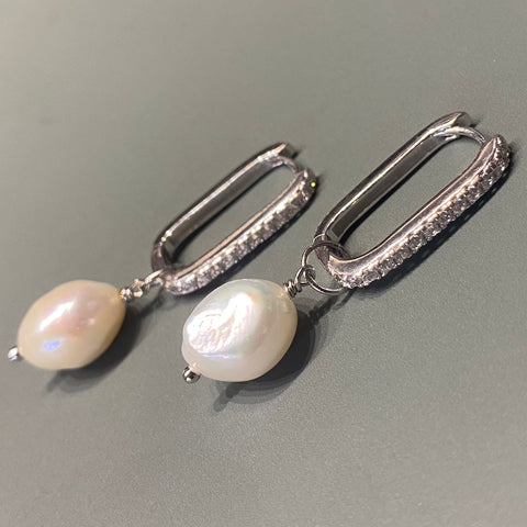 Sparkly Hoops with Detachable Pearl Silver