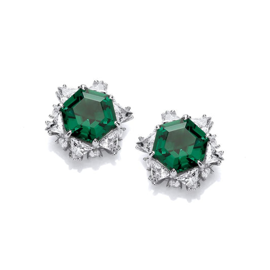 Silver and Emerald Cubic Zirconia Stud Earrings