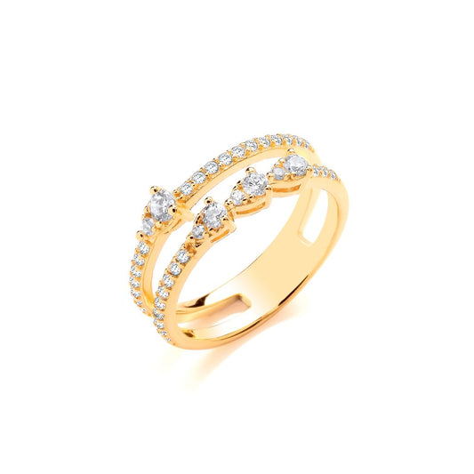 Cubic Zirconia and Gold Twin Band Ring
