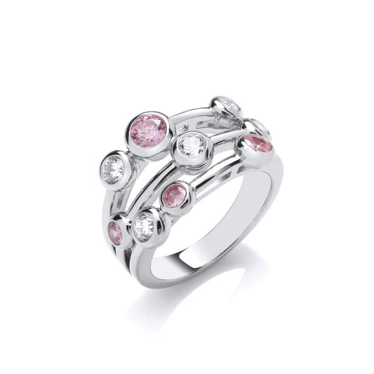 Silver and Pink Cubic Zirconia Triple Band Ring