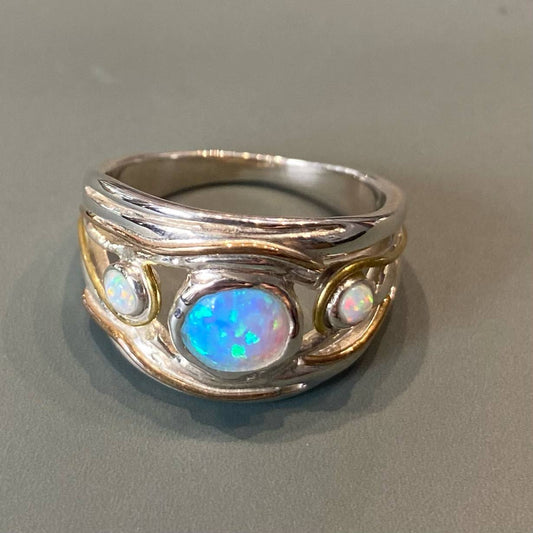 Round Opal Three Stone Ring