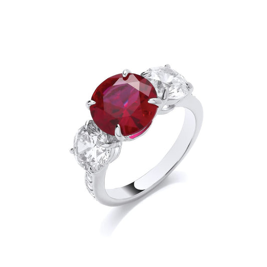 Silver and Ruby Cubic Zirconia Ring