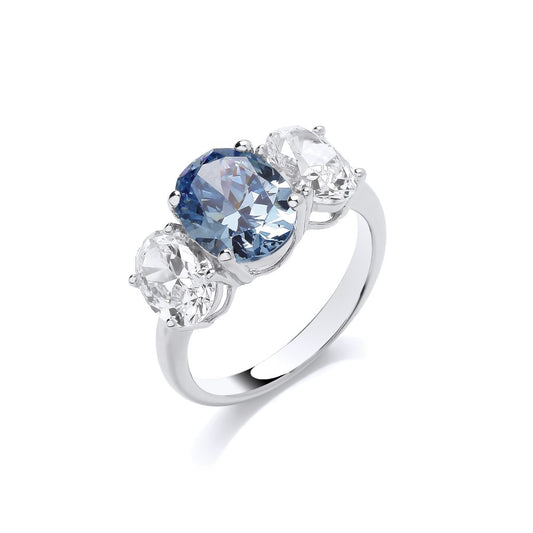 Silver and Aqua Cubic Zirconia Ring