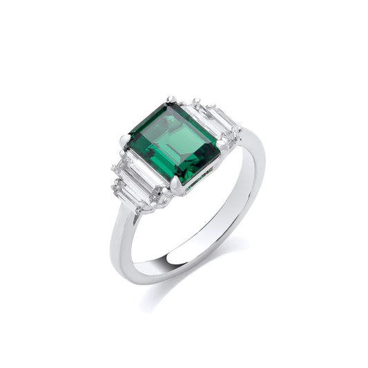 Silver and Emerald Cubic Zirconia Ring