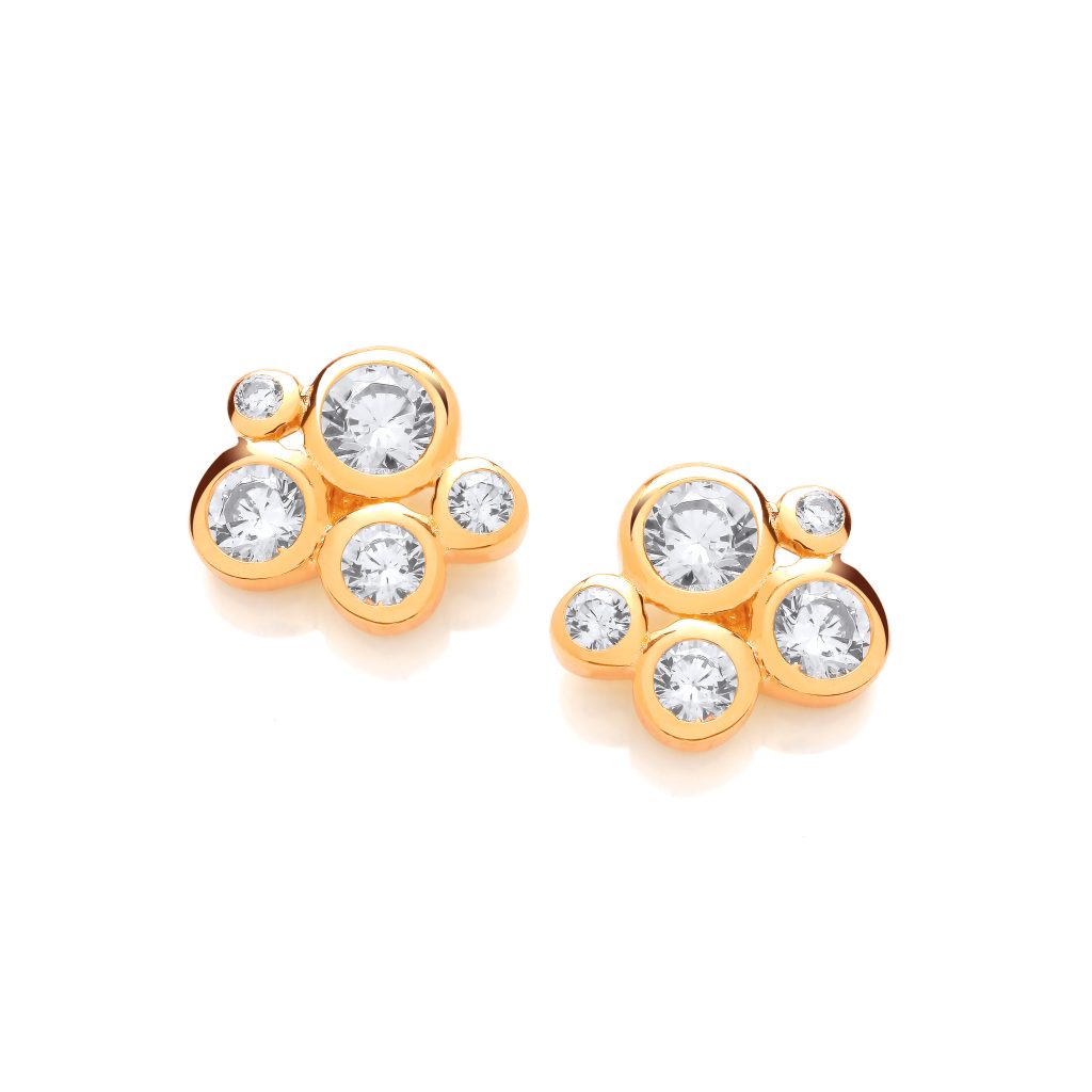 Silver, Gold and Cubic Zirconia Cluster Earrings