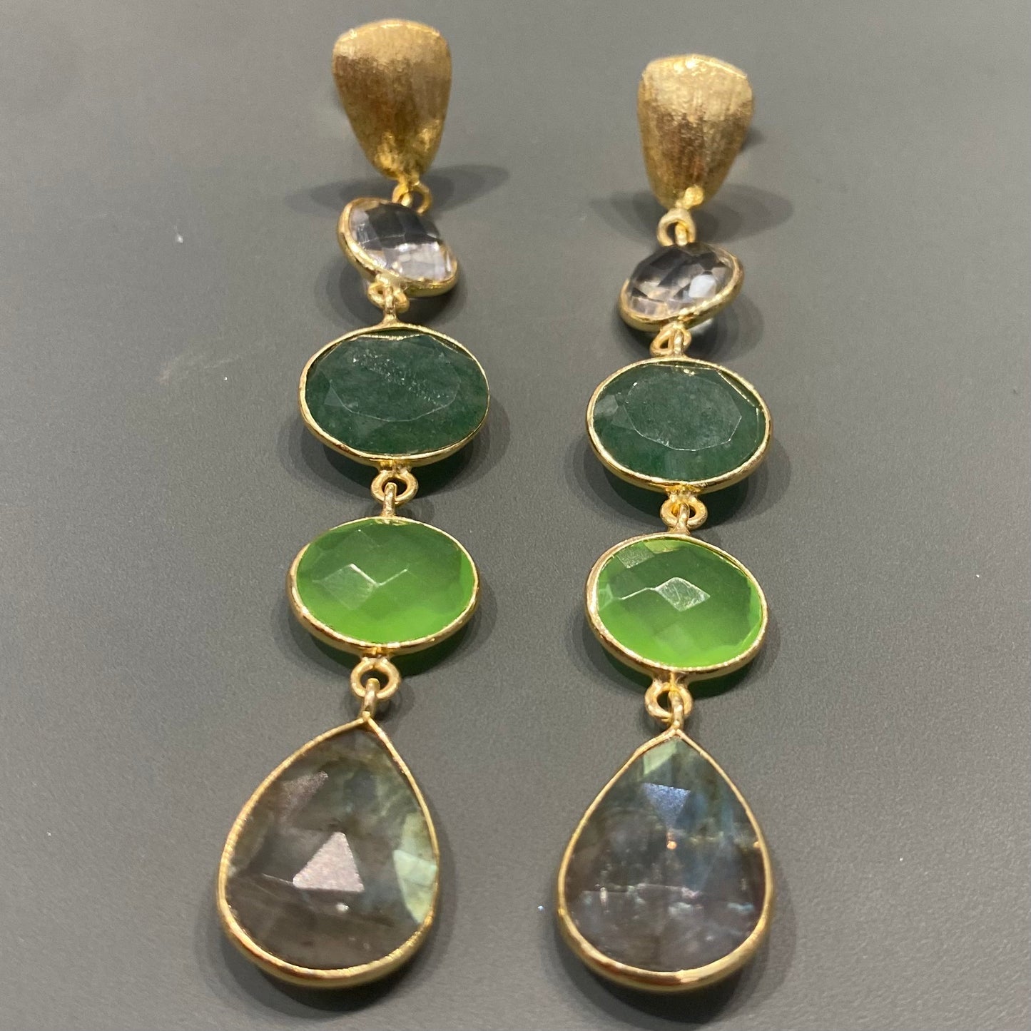 Multi Stone Long Earrings