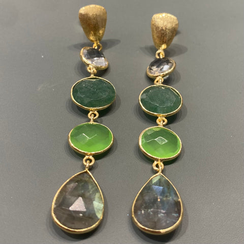 Multi Stone Long Earrings